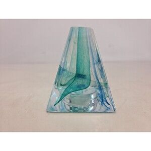 Caithness Glass Paperweight - Pyramid Twists - Blue and White